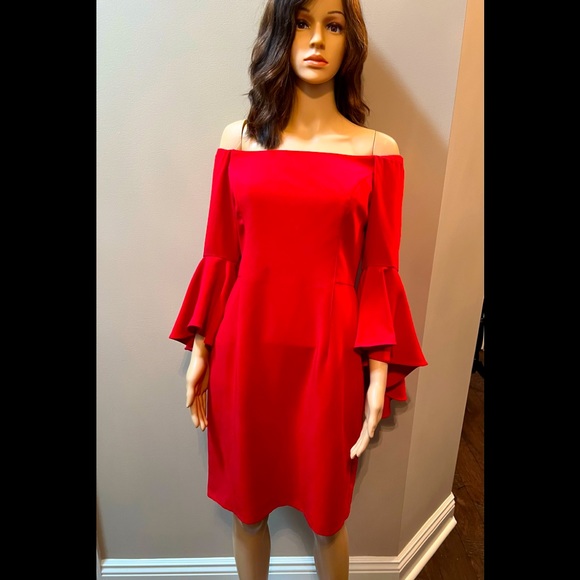 Boston Proper Red Flare Sleeves Off Shoulder Boho Hipster Chic SzM - Picture 3 of 10